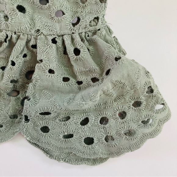 Asos Design Sage Green Cotton Long Sleeve Midi Eyelet Dress Ruffles (Size 14) - Picture 5 of 12